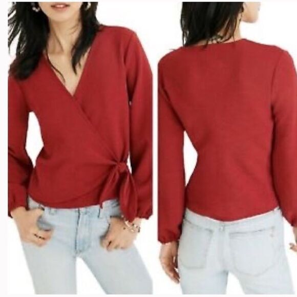 Madewell Tops - MADEWELL TEXTURE & THREAD Red Crepe Wrap Side Tie Top-XS